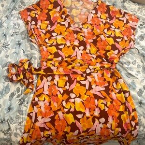Nine West Dolman Sleeve Wrap Dress XL orange fall colors